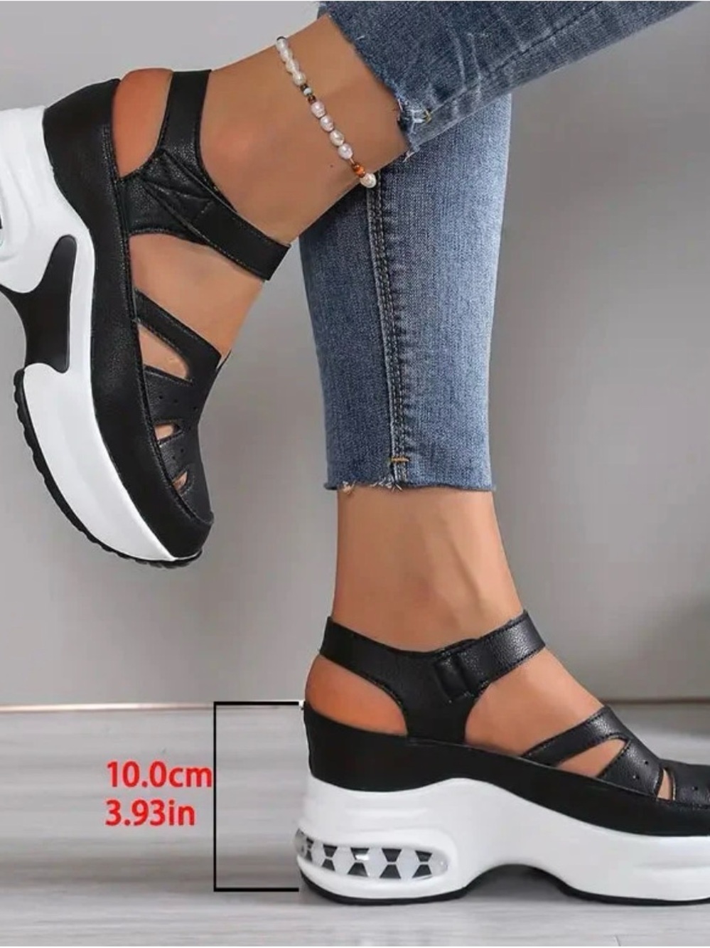 Black Platform Sandals with White Sculpted Sole